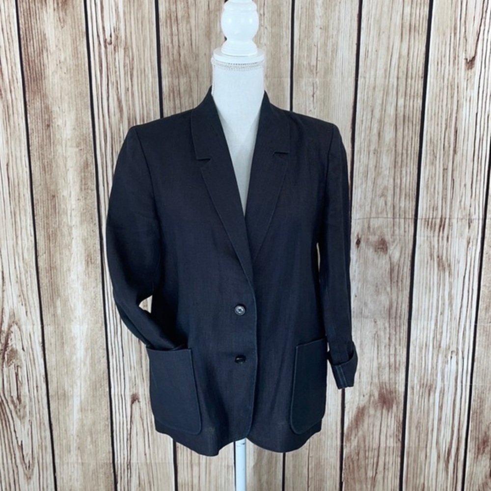 Larry Levine Navy Blue Linen Blazer